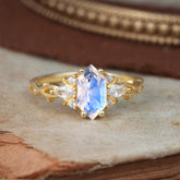 Nature-Inspired Classic 4-Prong Hexagonal-Cut Moonstone Engagement Ring
